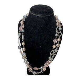 Multicolor Beaded Chain Necklace With Pink & Gray Beads Career Sparkly